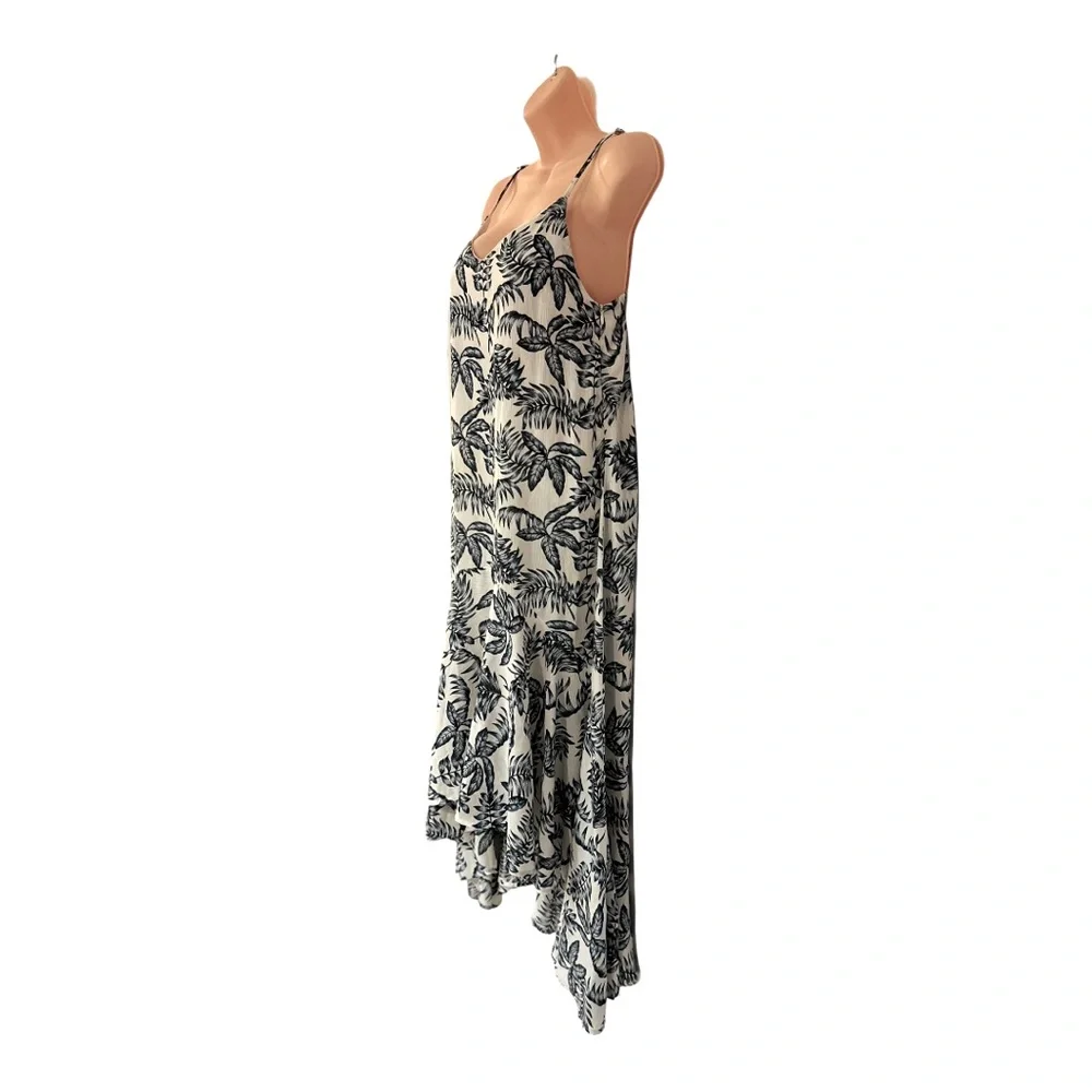 Palm Frond Shift Ruffle Hem Leaf Print HYVFE Maxi Vacation Cruise Sun Day Dress - Picture 6 of 16